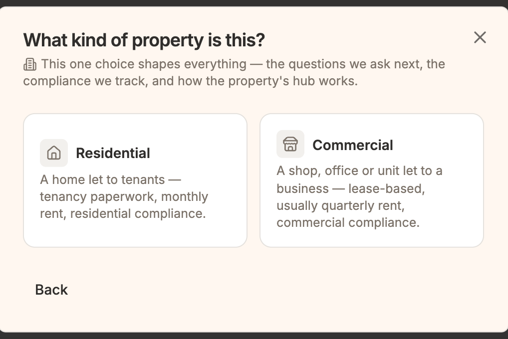The What kind of property is this window, offering Residential and Commercial