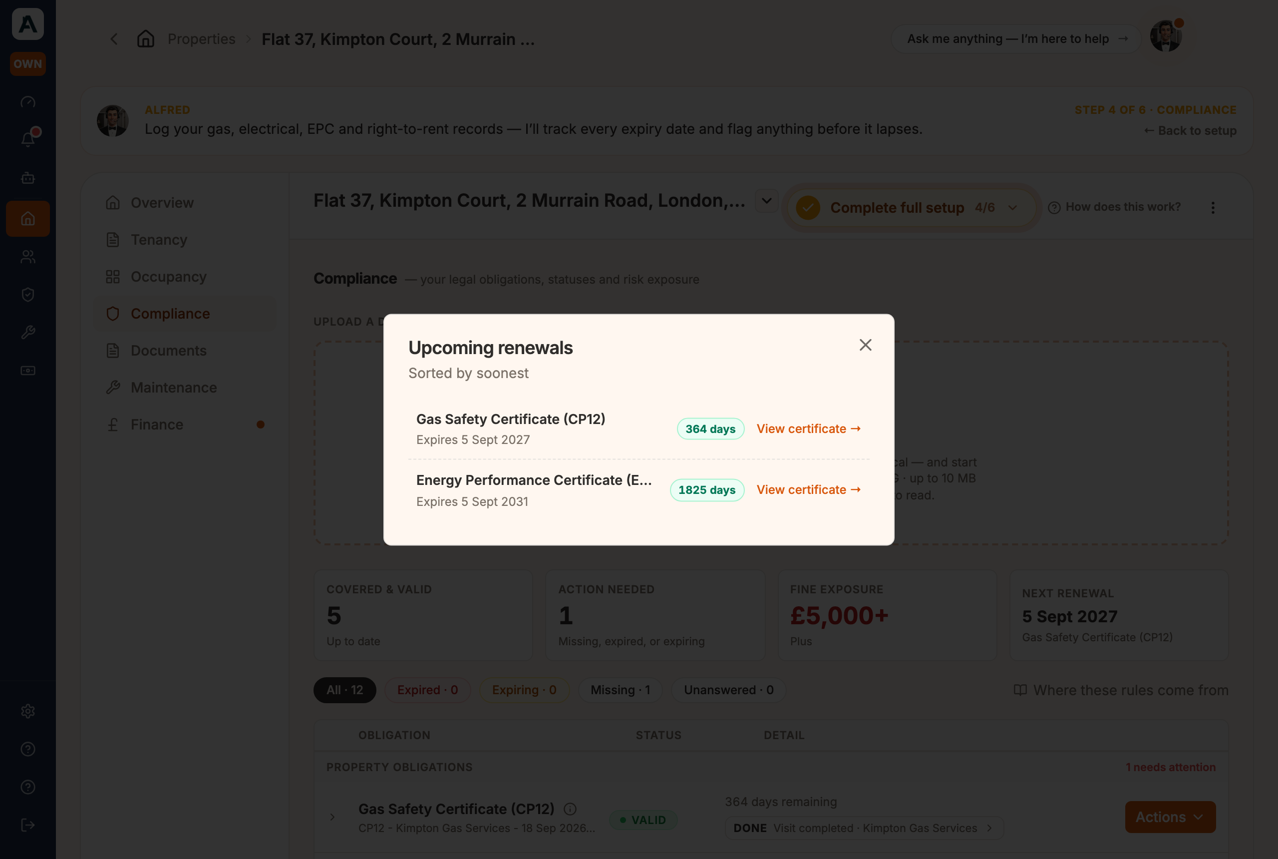 Your certificates tracked with their expiry dates and days remaining, after we read them