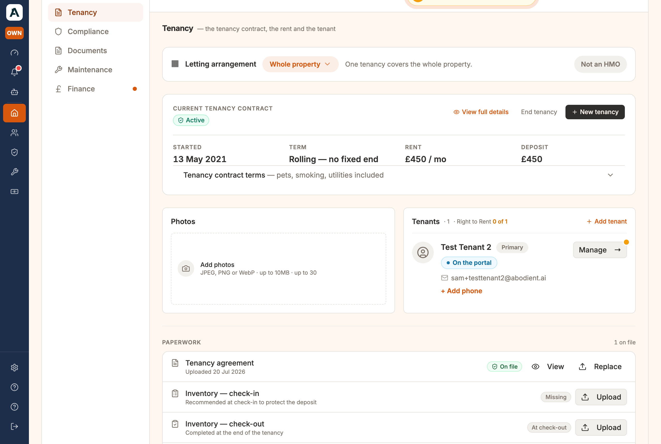 The Letting arrangement card on the Tenancy tab, where you change how a property is let