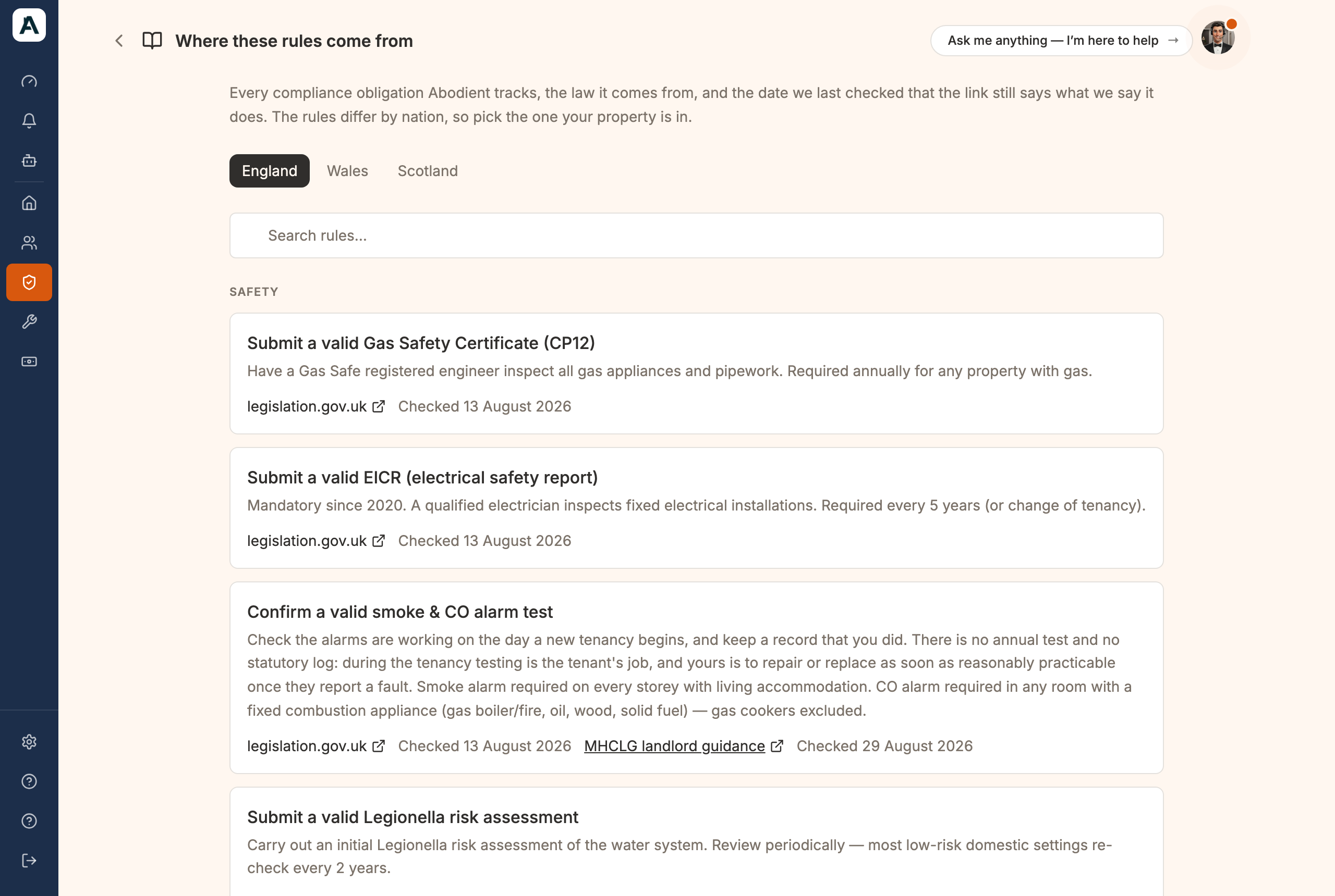 Where these rules come from: each duty, its citation, and the date we last checked it